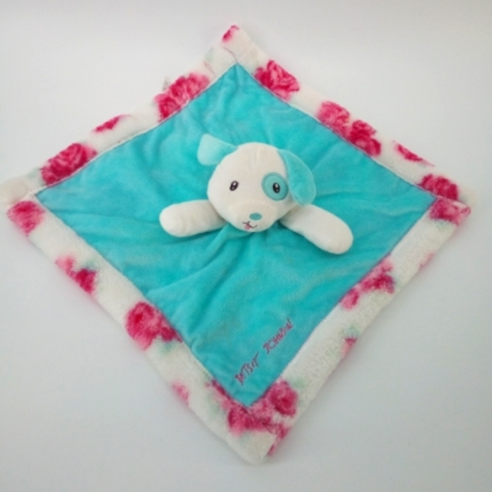 Betsey Johnson Puppy Blanket Snuggle Toy Blue Roses Pink Plush Stuffed Dog